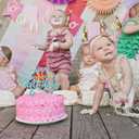 2 x Sky Blue Glitter Happy 1st Birthday Cake Topper, One Year Old Birthday Party Cake Decor, Gold Number 1 Birthday Party Supplies Decorations for Baby Girl or Baby Boy