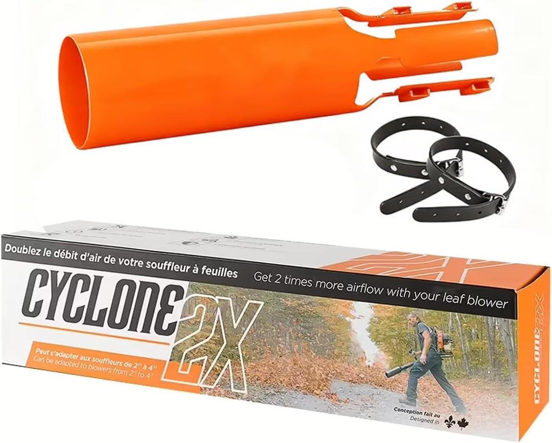 Leaf Blower Air Booster, 2nd Gen Turbo Airflow Amplifier Attachment Instantly Boosts Blower Speed & Power, Venturi Effect Nozzle Extension for Yard, Lawn & Driveway Cleanup, Fits 2–4" Blowers (Orange)