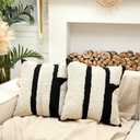 Oudain 2 Pcs Christmas Black and White Tufted Pillow Covers Boho Chunky Geometric Decorative Throw Pillow Case 18 x 18 Inches Abstract Pillowcases for Bed Couch(Black and White,Elegant Style)