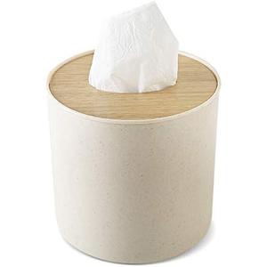 Zimon Toilet Paper Roll Dispenser with Bamboo Lid, Decorative Round Paper Holder, Bathroom Tissue Box Cover
