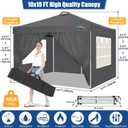 COBIZI 10x10 Pop Up Canopy Tent, One Push Outdoor Gazebo with 4 Removable Sidewalls & Air Vent, Waterproof Commercial Easy Up Adjustable Canopy with 4 Sandbags, 4 Stakes & 8 Ropes for Party,Grey