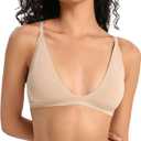 INIBUD Bralettes for Women Triangle Padded Bralette Deep V Seamless Bras No Underwire Comfortable Wireless Everyday (Large)
