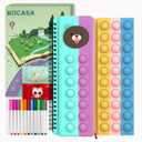 Pop Fidget Erasable Doodle Book,Pop Bubble Fidget Sensory Drawing Book with 12 Watercolor Pens,Car Ride Airplane Activities for Girls Boys Ages 3,4,5,6 (Silicone, Multi Bear)