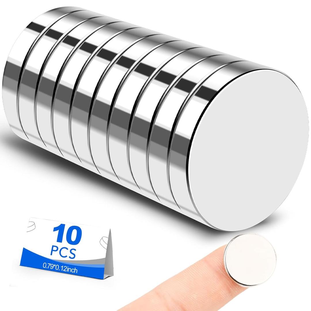 Small Magnets, 10 Pack Refrigerator Magnets 20x3mm Rare Earth Magnet Neodymium Magnet for Crafts, Whiteboard, Kitchen Cabinet
