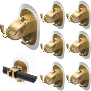 6PCS No Drill Curtain Rod Brackets Self Adhesive Curtain Rod Holder Curtain No Drilling Rod Hooks Nail Free Adjustable Curtain Rod Holders Curtain Hangers for Bathroom Kitchen Renter Gold