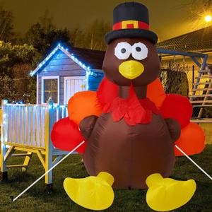 Takuvan Thanksgiving 6FT Inflatable Turkey with Pilgrim Hat Yard Decoration - LED Light Up Blow Up Turkey for Outdoor Indoor Lawn Thanksgiving Yard Decorations and Autumn Holiday Family Party Display