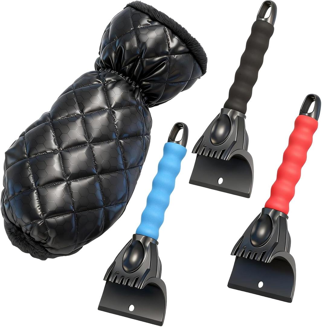 3 Pcs Ice Scraper for Car Windshield with Glove Ice Scraper Mitt Winter Frost Removal Tool for Car, Truck, and SUV Windows