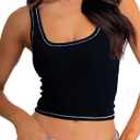 Danysu Women Rib Tank Top Padded Workout Top Square Neck Crop Tank Fitted Basic Cami Tops (Small, Black)