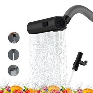 DOUBLUOEG Kitchen Faucet Head, 3 Function Kitchen Sink Faucet Head Universal Kitchen Faucet Replacement Head for Bathroom, Matte Black