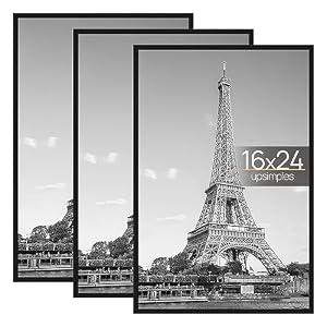 upsimples 16x24 Poster Frame, Easy Slide-In Assembly, Black, 3 Pack
