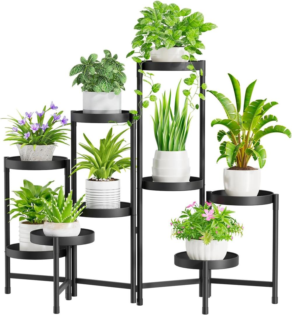 iDavosic.ly Plant Stand Indoor Outdoor, 9 Tier Corner Metal Flower Display Holder Shelf, Easy Assembly Folding Tall Orchid Rack for Patio Balcony Porch Garden Living Room House, Black