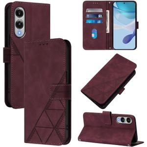 ScandiCasis for Google Pixel 8 Leather Case, Geometric Patterns Wallet Case with 3 Card Slots, Magnetic Closure Kickstand Flip Phone Case Shockproof Cover, Burgundy