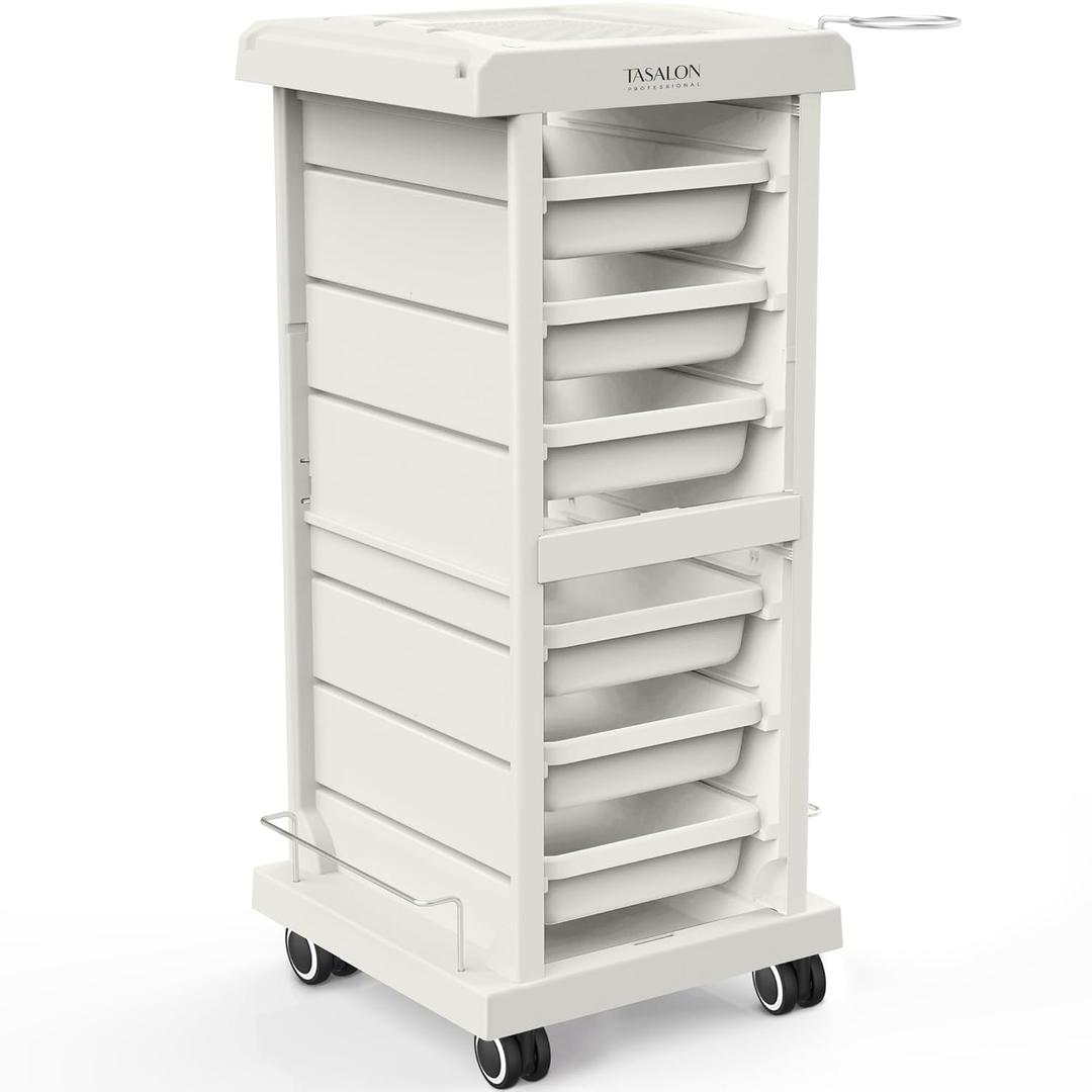 TASALON Salon Trolley Cart for Salon Station - Space Saving Salon Rolling Cart for Extra Storage - Hair Salon Beauty Cart - 6-Tray Salon Cart - Multipurpose Tool Cart - Tattoo Tray-White