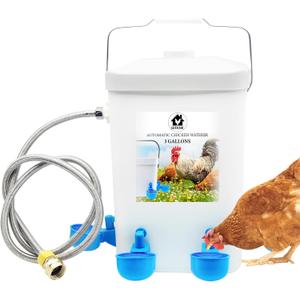 Automatic Chicken Waterer Float Controlled, 3 Gallons Poultry Waterer Dispenser with Hose Attachment, Poultry Automatic Drinking Accessories for Chicks, Duck, Goose, Turkey
