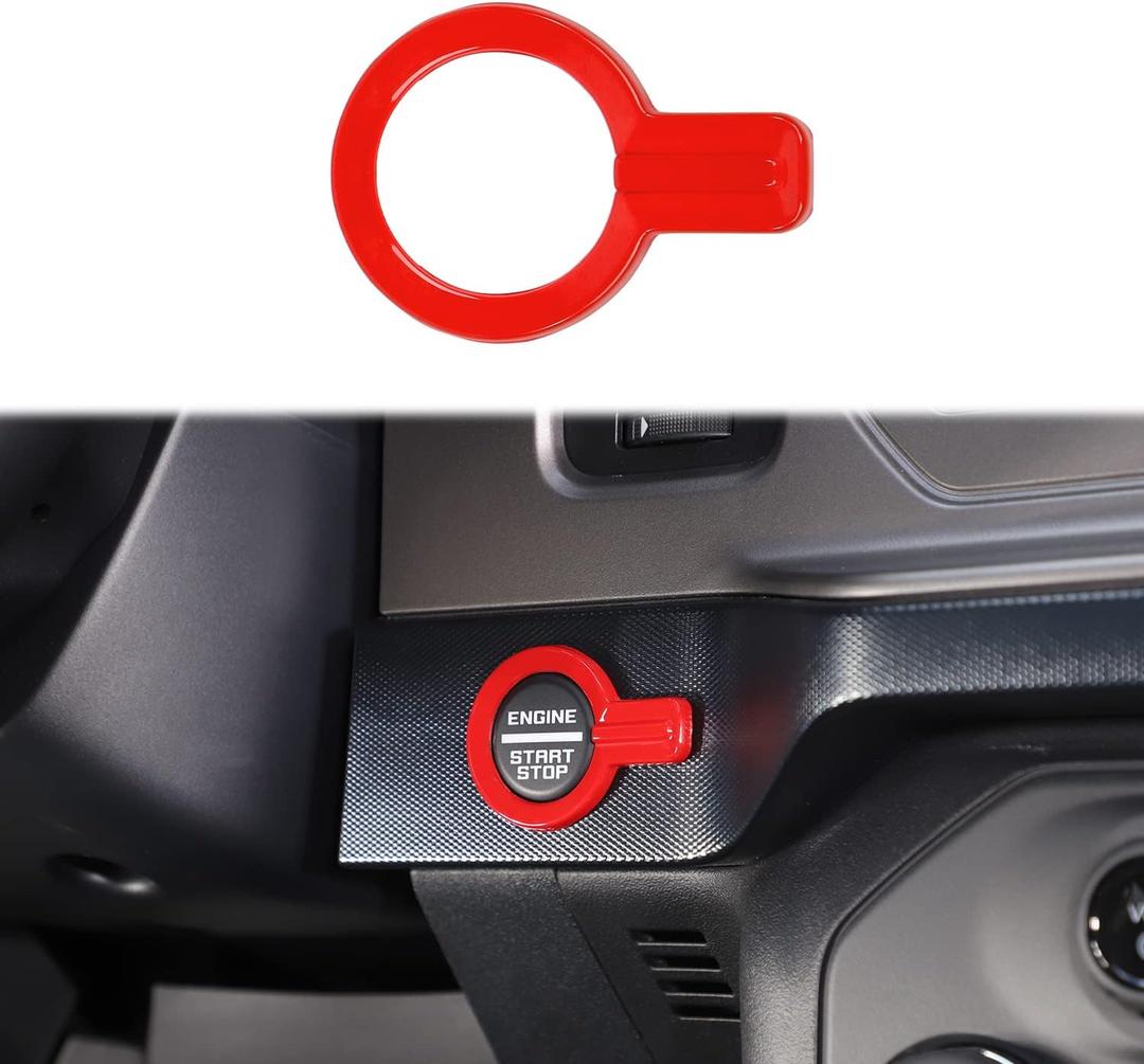 Center Console Engine Start Button Ring Cover Compatible with Ford Bronco 2021 2022 2023 2024 2Door 4Door(1PC,ABS,Red)