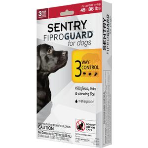 Sentry Fiproguard for Dogs, Flea and Tick Prevention for Dogs (45-88 Pounds), Includes 3 Month Supply of Topical Flea Treatments