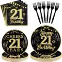 96 Pcs 21st Birthday Party Supplies 350 GSM Black and Gold Happy 21st Birthday Plates and Napkins Disposable Cheers to 21 Years Paper Tableware Set 21st Birthday Decorations for Him Men Serves 24