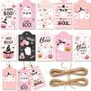 60Pcs Halloween Thank You Tags, Pink Black Ghost Pumpkin Pattern Thank You Favor Tags, Kraft Paper Gift Tags with 10 Cute Designs (6pcs/Design) for Gifts, Baby Shower,DIY Crafts,Jar Tags,Message Cards