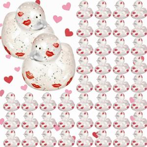 2 x DEEKIN 24 Pcs Valentine Glitter Rubber Ducks 2" Pink Ducks Valentine Party Favors Decorations for Lovers Anniversary Celebration Couples Gift