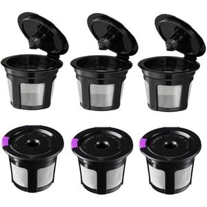 Reusable K Cups, Universal Fit Reusable Coffee Filters with Food Grade Stainless Steel Mesh Eco-Friendly Coffee Pods, for 1.0 and 2.0 Brewers (6) Pack 150