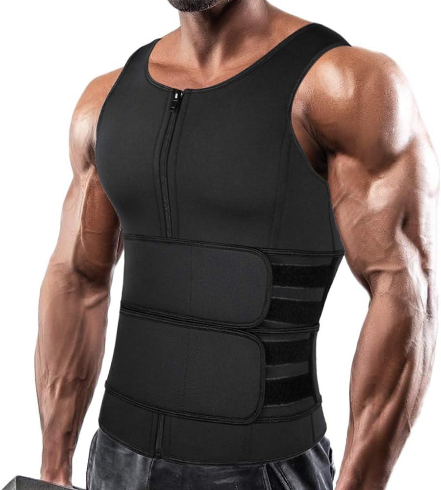 SHAPERIN Men Neoprene Sauna Zipper Waist Trainer Vest Tank Top Trimmer Body Shaper, 3XL