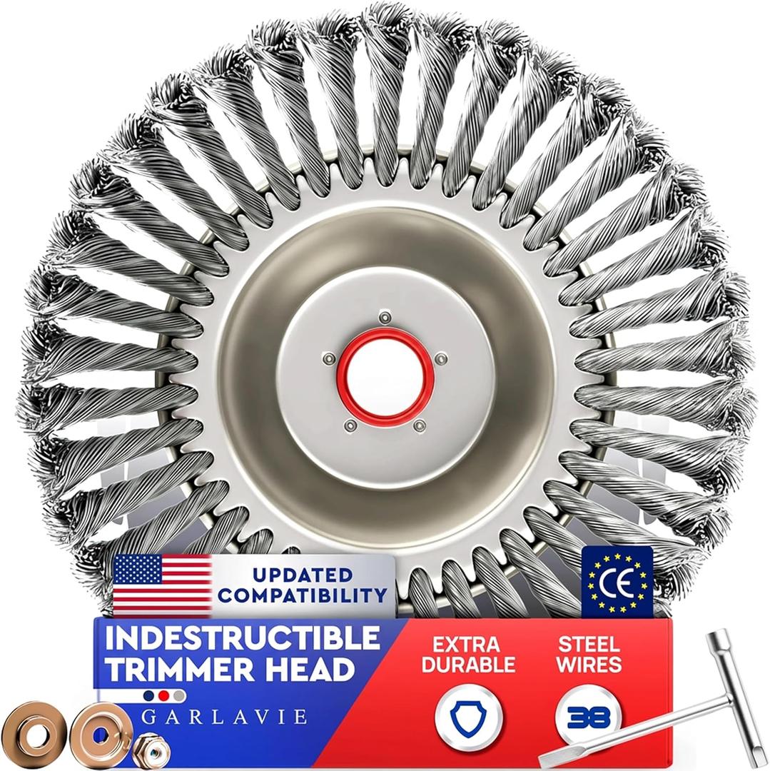 Heavy-Duty Steel Trimmer Head Universal Fit Wire Brush for Weed & Rust Removal Compatible with Stihl, Echo, Husqvarna