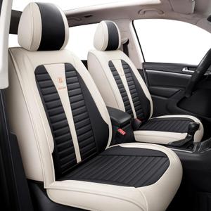 Faux Leather Front Car Seat Covers Automotive Vehicle Cushion Cover for Cars SUV Pick-up Truck Universal Fit Set for Auto Interior Accessories (Beige&Black-2)