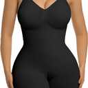 SHAPERX Women's Bra Free Bodysuits Tummy Control Shapewear Mid Thigh Body Shaper with Removable Pads, SZ5468-Black-L/ XL