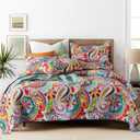 Qucover Oversized King Quilt, 100% Cotton California King Quilt, Boho Style Bedspread with Paisley Floral Pattern, 3pc Ultra Soft Cloud-Like Colorful Coverlet, Lightweight Comforter Bedding Set | With Pillow Shams, For All Season Use, Breathable Cotton
