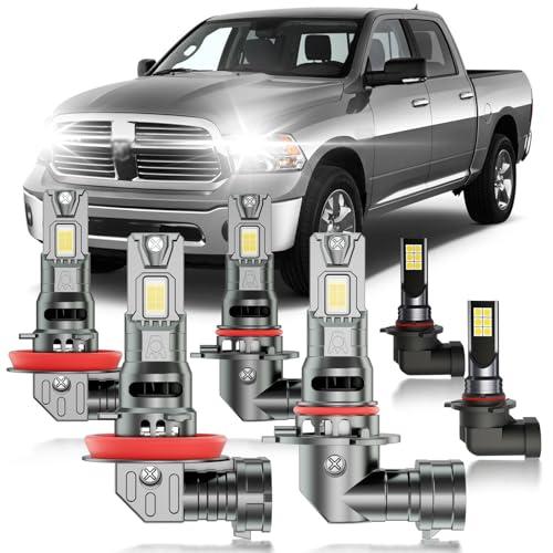 HUOKEDS for 2013-2018 Dodge Ram 1500 Fog Lights Bulbs Combo, 6pcs Super Bright White Dual Beam and Fog Lights Blubs Package, 1:1 Size as Stock Bulbs, Plug and Play