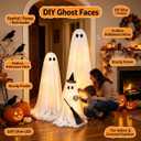 3 Pack Halloween Lighted Ghost Decorations Indoor Outdoor Light Up Ghosts Easy to Assemble Adjustable Height Spooky Halloween Party Decorations for Porch Yard Mantel Home Living Room