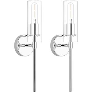 Wall Sconce Set of 2 Chrome Wall Light, Farmhouse Vanity Light Fixture Modern Indoor Wall Light with Clear Glass Shade for Bathroom Bedroom Living Room Hallway Vanity