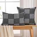 6 x JELLYMONI Pack of 2 Decorative Plaid Linen Throw Pillow Covers Farmhouse Christmas Pillowcovers Rustic Woven Textured Boho Pillowcase for Sofa Couch Bed (Black, 16x16in)