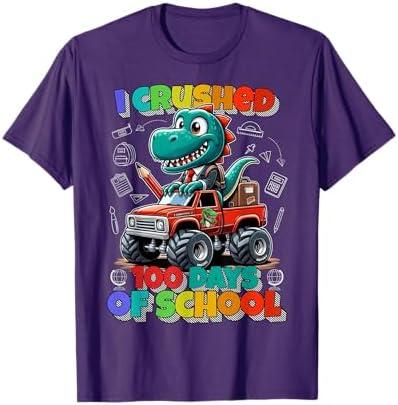 I Crushed 100 Days of School Dinosaur Monster Truck Boy T-Shirt (Medium)