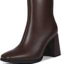 Womens Square Toe Ankle Boots Chunky Heel Causual Comfort Ankle Booties Dress Boots for Women (7.5, Brown)