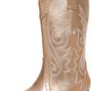 Cowboy Boots for Women Wide Calf Cowgirl Boots Pointed Toe Embroidery Stitched Fashion Western Boot Mid-Calf with Pull-on Tabs, US Size 11 (Gold)