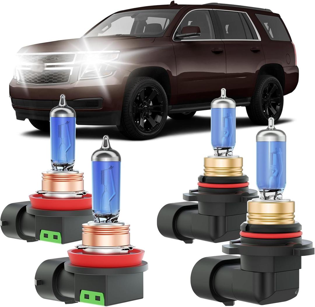 Fits for 2007-2020 Chevy Tahoe/Suburban Halogen Headlight Bulbs Combo, Ultra Bright 5000K White High Low Beam Headlight Bulbs, Plug and Play, 4 Pack