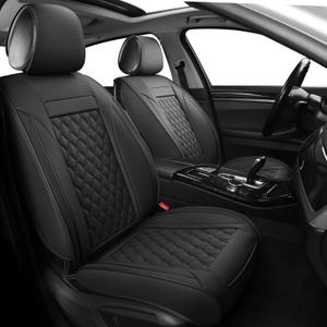 Leather Car Seat Covers Full Set,Universal Fit for Most Cars,SUV,Sedans and Pick-up Trucks,Automotive Vehicle Faux Leather Cushion Covers for 5 Passenger Cars(Full Set, Black)