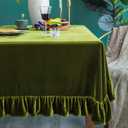 Velvet Tablecloth Luxurious Solid Rectangle Table Cloth,Oblong Retro Farmhouse Ruffle Tablecloths Washable Table Cover for Party Wedding Baby Shower Kitchen Dinning Tabletop Decoration (70" x 52" (Rectangular), Olive Green)