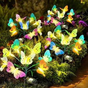 Anordsem Solar Garden Lights Outdoor: 8 Removable Fiber Optic Fabric Butterflies 4 Pack - Waterproof Fun Animal Decoration for Yard Patio - Gardening Gifts for Garden Lovers (Butterfly)