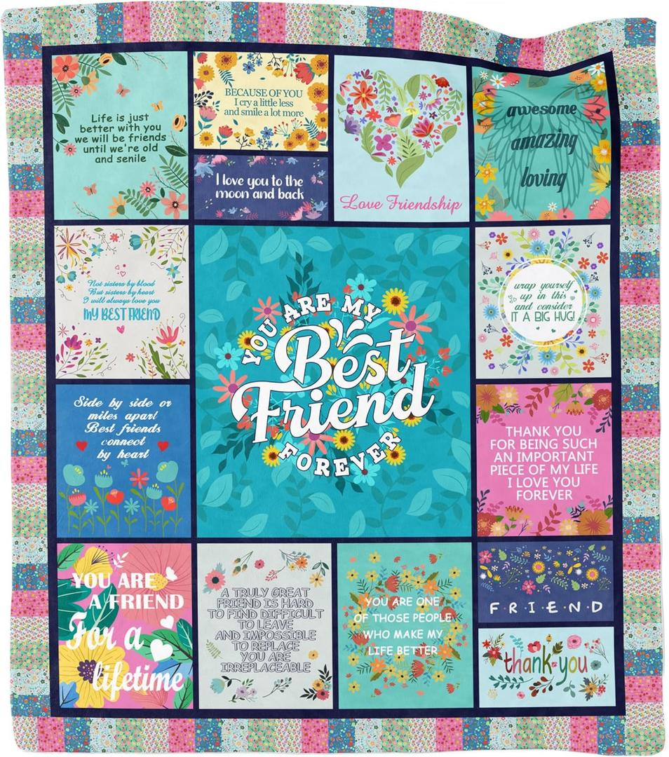 Best Friend Blanket, Birthday Gifts for Best Friend Women, Mothers Day Blanket Gift for Friend Bestie, Friendship Gifts for BFF, Bestie Throw Blanket 60"X50"