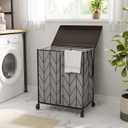 WOWLIVE Double Laundry Hamper with Lid, Rolling Laundry Basket with Wheels, 115l