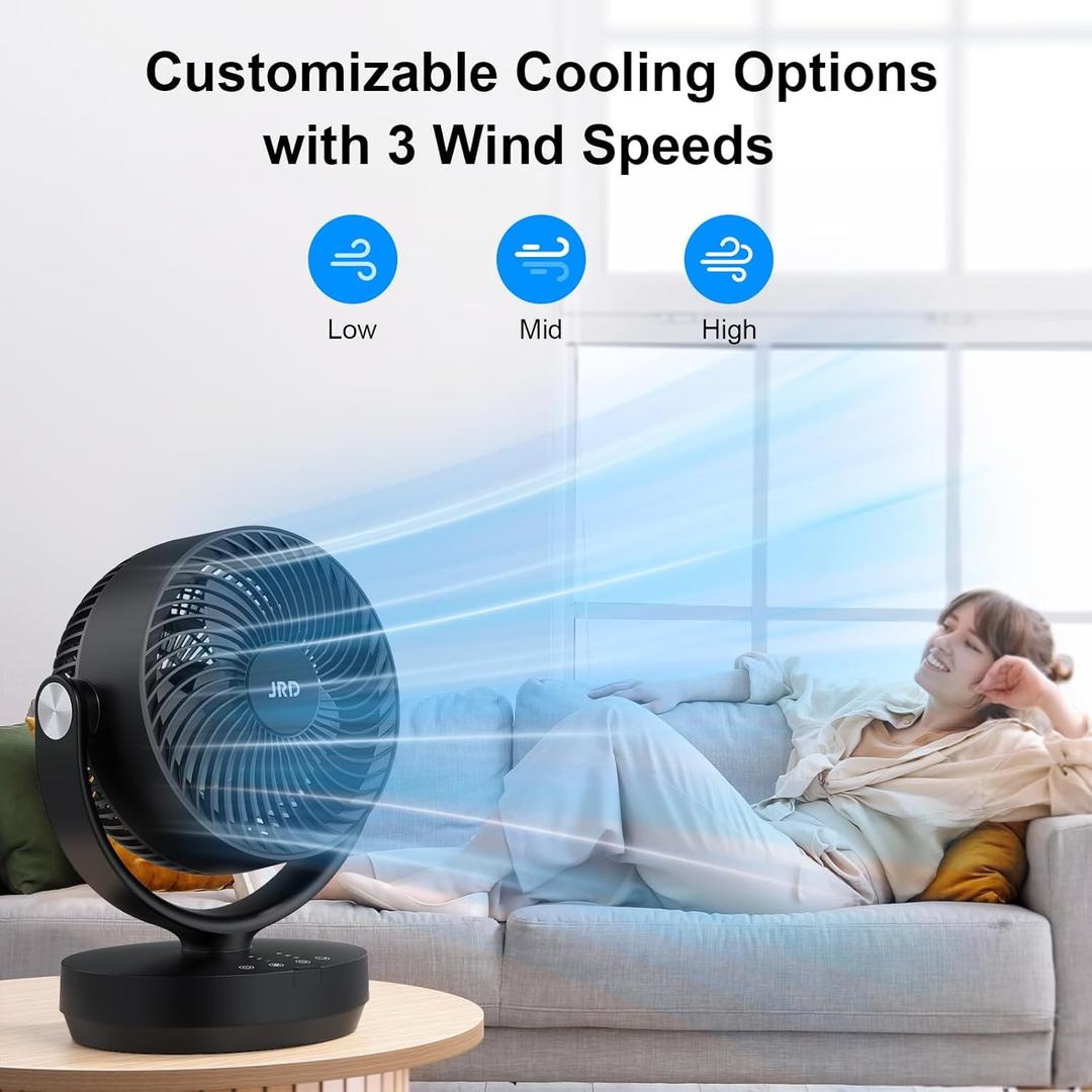 JRD Air Circulator Fan for Bedroom, 13Inch 28dB Quiet Table Fan, 90Oscillating Fan, 120 Adjustable Tilt, 3 Speeds, 7H Timer, Powerful Desk Fan for Whole Room Home Office