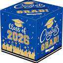 Graduation Card Box 2026 - Congrats Grad Card Boxes Holder, Blue and Gold Class of 2026 Graduation Gift Cards Box for Graduation Party Decorations 2026 Favors Decor Supplies Props,9x 9 x 9 inches
