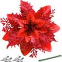 Christmas Poinsettia Artificial Flowers Decorations 5.5" Christmas Tree Wreaths Garland Decoration 12 Pcs Glitter Flowers Picks Decor for Xmas New Year Wedding Party Ornaments (Red)