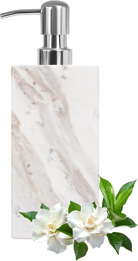 Marble Soap Dispenser, White Soap Dispenser Bathroom Kitchen Countertop - Lotion & Liquid Dispenser Soap Bottle (Rectangular)