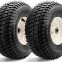 2 Pieces 15x6.00-6 Front Lawn Mower Tires & Wheels - NHS Alloy Steel - for Husqvarna Craftsman, John Deere 100 & D100 Series Riding Mowers and Lawn Tractors - 3" Centered Hub, 3/4" Bushings