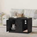 Hzuaneri Cat Litter Box Enclosure, Hidden Litter Box Cabinet Furniture with Bell, Indoor Cat House, Farmhouse Style, 31.5 x 19.7 x 20.9Inches, for Hallway, Bedroom, Black CB82404X