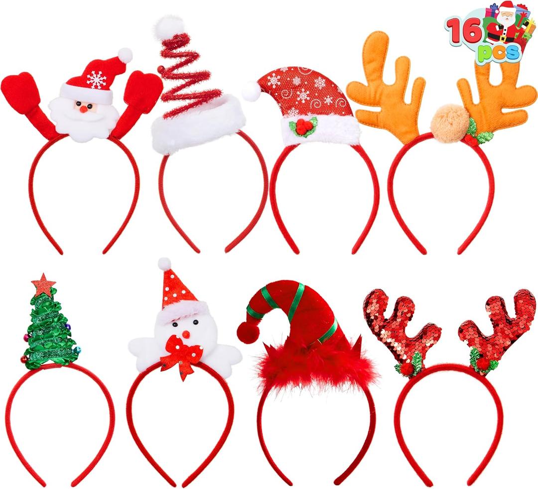 JOYIN 16PCS Cute Christmas Headbands, Festive Set, Great for Christmas Parties, Holiday Party Favors, Unique Design, Wide Application, Premium Quality, EASY TO USE