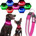 Visinite LED Dog Collar USB Rechargeable, Reflective Light Up Pet Collar for Night Walking, Adjustable Glow Collar for Small Medium Large Dogs (Pink, Medium)